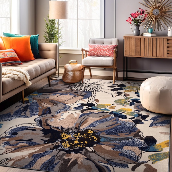 World Rug Gallery Modern Bright Flowers Non-Slip Area Rug 3'3'' x 5' Cream 503CREAM3X5 - main